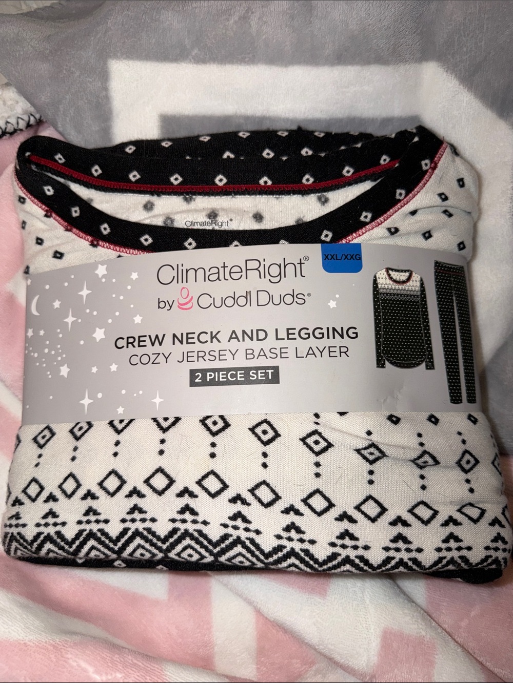 Cuddl Duds Black & White Crew Neck and Legging Set by Climate Right